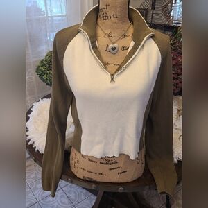 Polo Jeans Company - Green and White Cropped Pullover - L